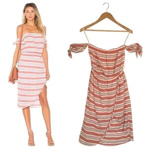 New Lovers And Friends Womens XS Mira Linen Off Shoulder Midi Striped Dress Pink